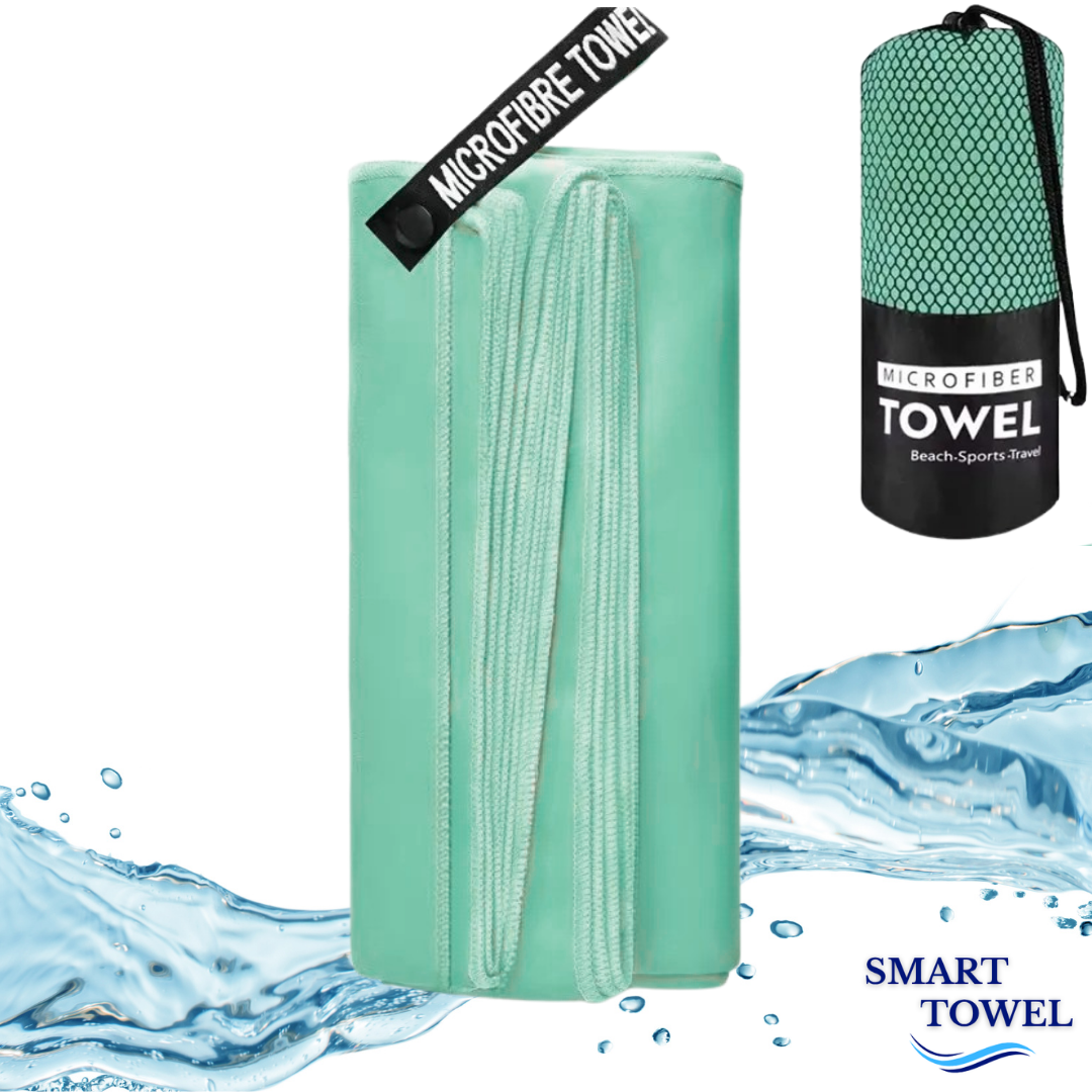 Serviette Microfibre Verte Aqua – Plage, Sport & Voyage | Ultra-Absorbante & Compacte | Smart Towel