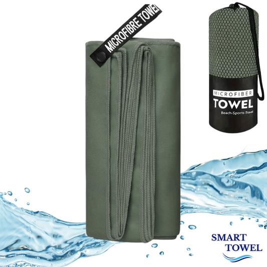 Serviette Microfibre Verte Kaki – Plage, Sport & Voyage | Ultra-Absorbante & Compacte | Smart Towel