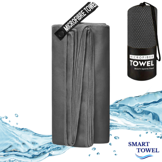 Serviette Microfibre Gris – Plage, Sport & Voyage | Ultra-Absorbante & Compacte | Smart Towel